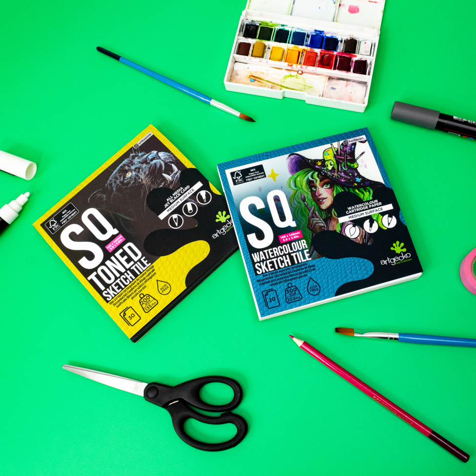 Artgecko back to school bundle of square, all media sketch tiles.