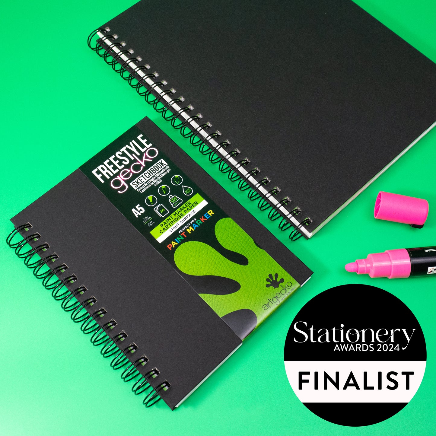 Artgecko 'Freestyle' sketchbooks with 250gsm, hybrid marker smooth premium white paper. 
