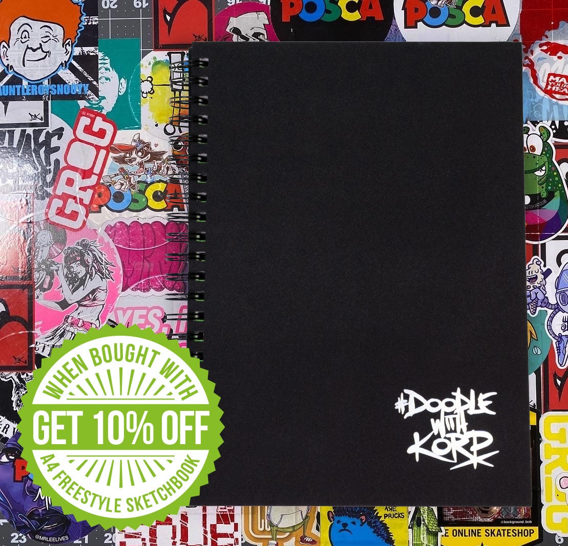 Artgecko 'Freestyle' Korporate sketchbooks with 250gsm, hybrid marker smooth premium white paper. Limited edition #DoodleWithKorp Artgecko FREESTYLE A4 sketchbook.