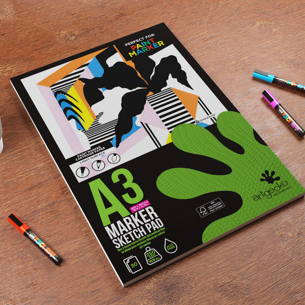 Artgecko Pro marker sketchpad with 250gsm, light surface, hybrid paper perfect for paint markers.