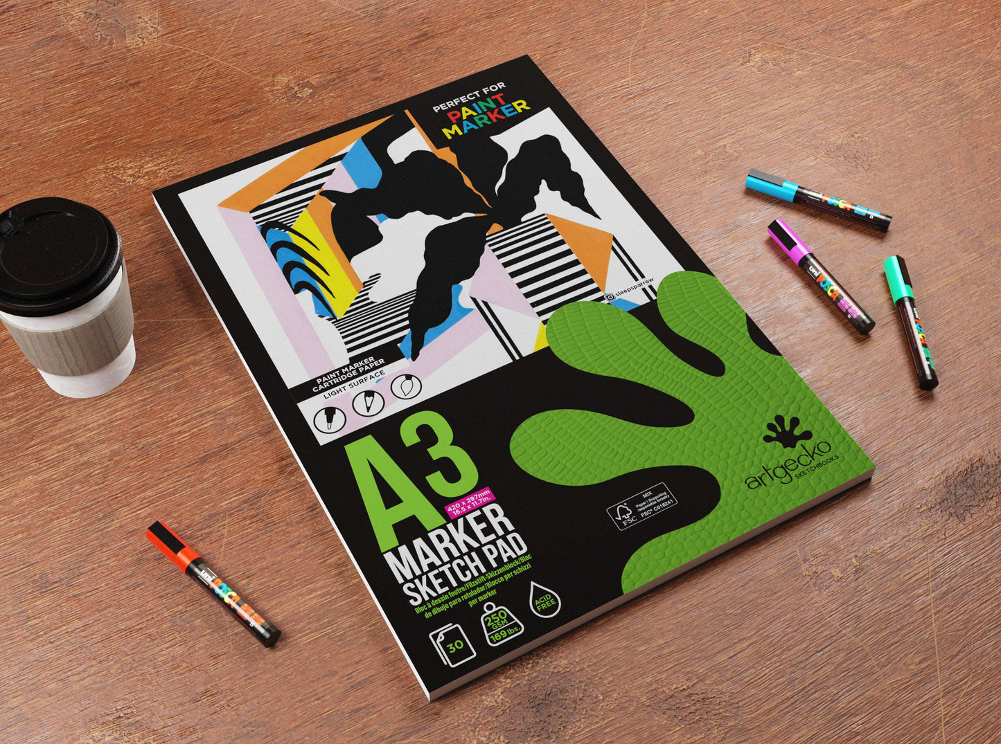 Artgecko Pro marker sketchpad with 250gsm, light surface, hybrid paper perfect for paint markers.