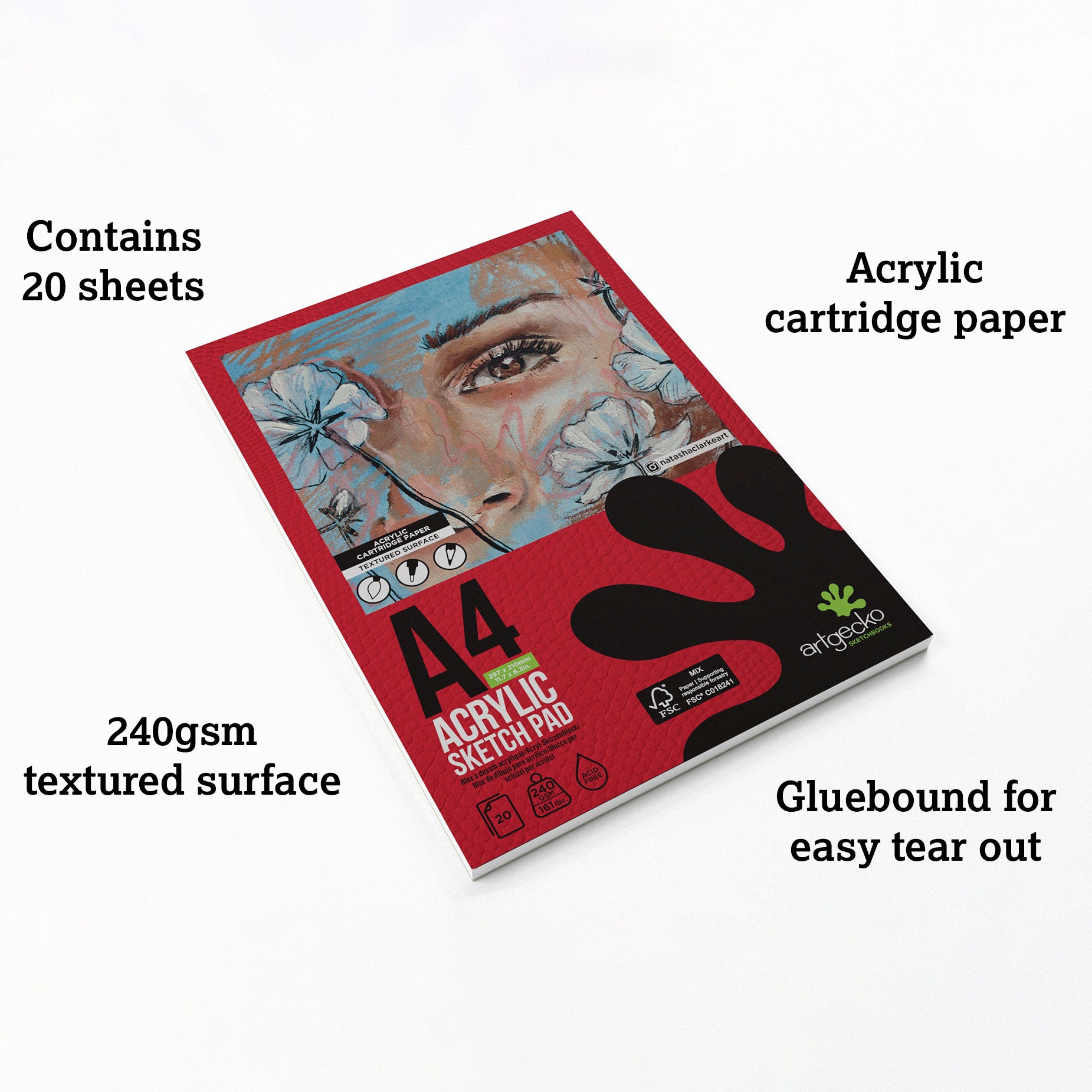 Artgecko A5 Skizzenbuch Hochformat – 124 Seiten Säurefreies Zeichenpapier, Weicher Einband