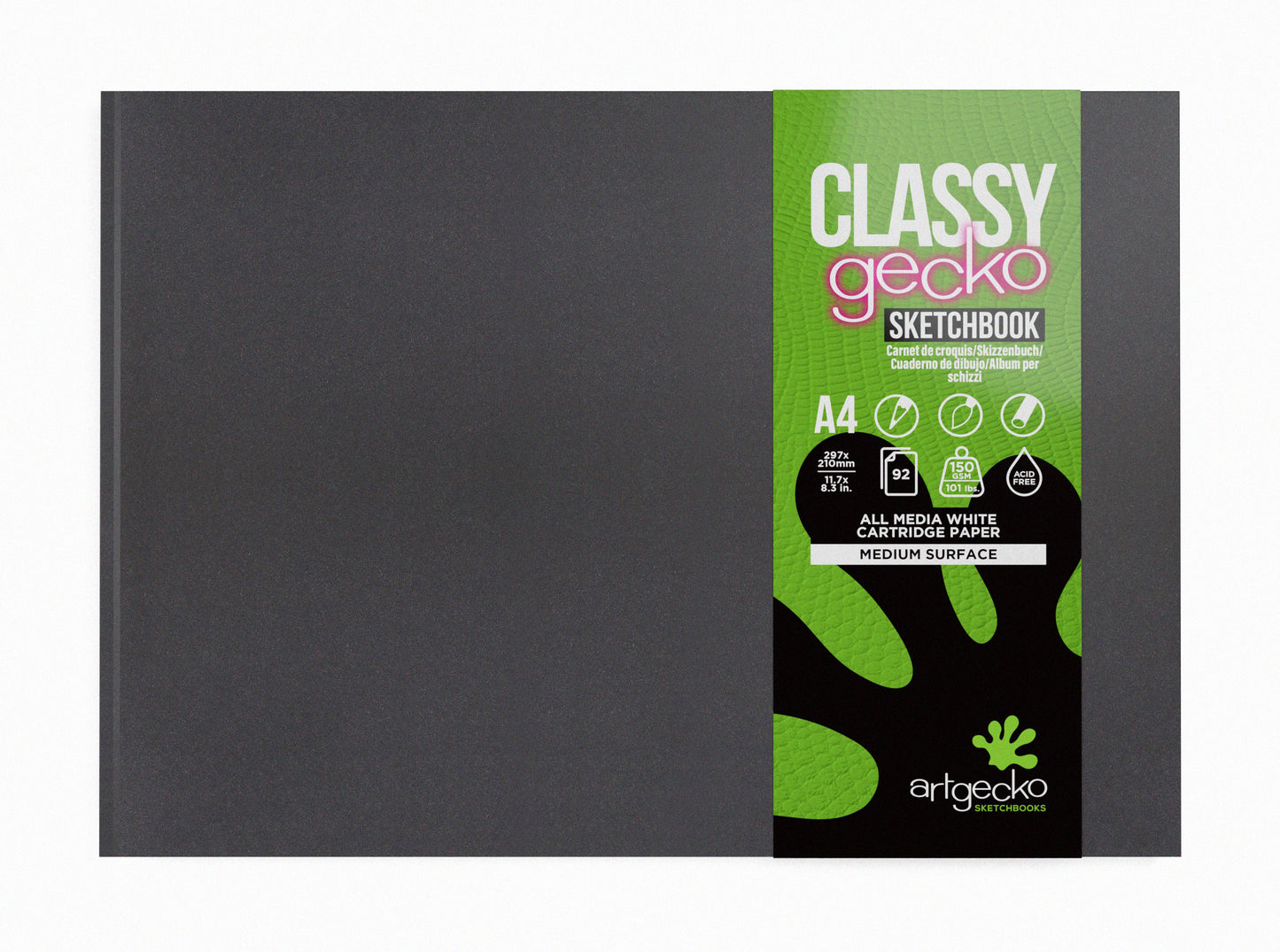 A4 landscape case bound 'Classy' sketchbook containing 150gsm white cartridge paper inside