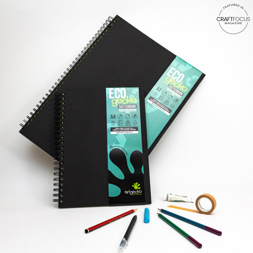 
                  
                    Recycled cartridge paper sketchbook with a 150 gsm medium surface, for all media. 
                  
                