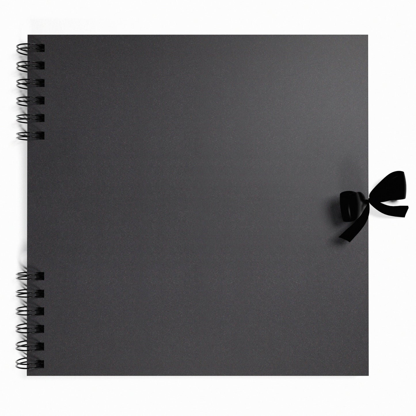 Skip bound square portfolio sketchbook with a black cover and black pages and black tie ribbon. Luxury black scrapbook with ribbon tie closure FSC certified.