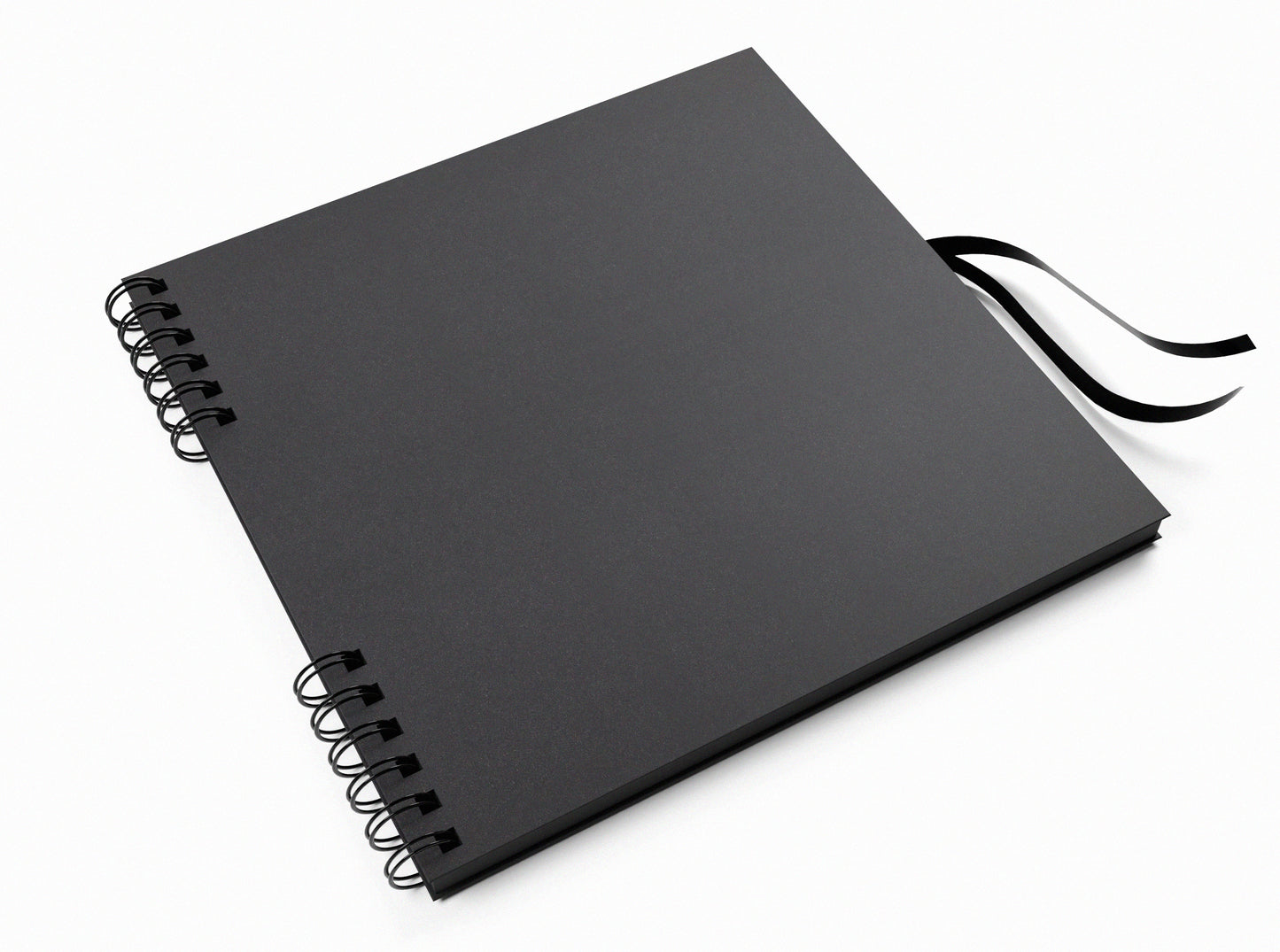 Skip bound square portfolio sketchbook with a black cover and black pages and black tie ribbon. 200gsm black card scrapbook for photos, memory books, and pastels.